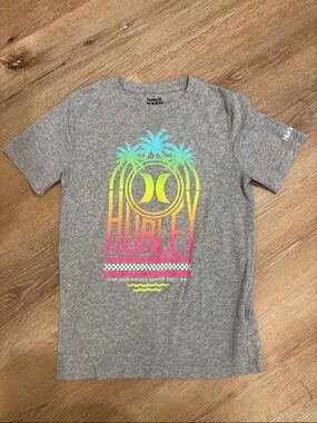 Hurley Gray Tee with Neon Palm Gradient Logo
